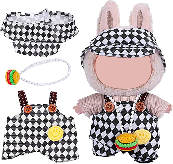 17cm Doll Clothes Set, Premium Jeans & Knitted Sweater Outfit for 17cm 15cm Dolls, Cute Dress Up Fashion, No Doll Included (Black/White, 17cm/15cm)