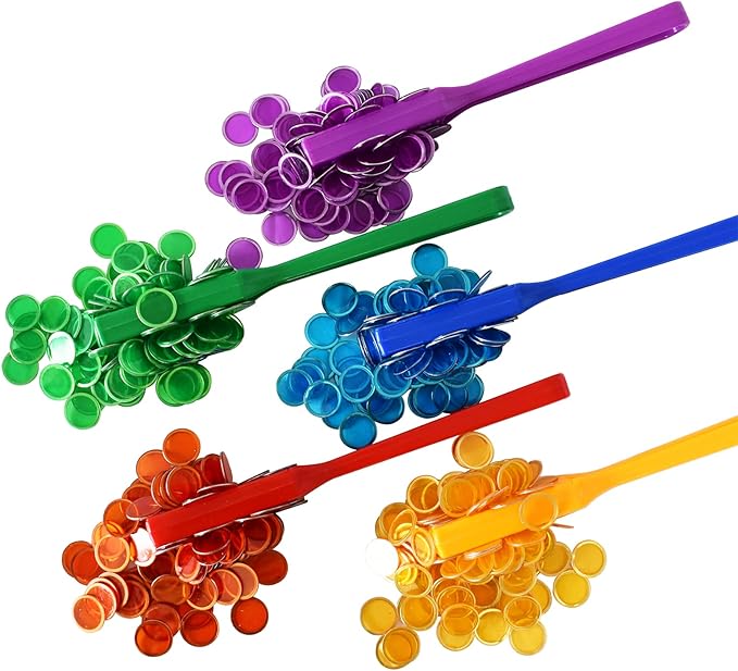 Yuanhe Magnetic Bingo Chips Set - 5 Colors Magnetic Wands with 500 Metal Chips for Counting and Sorting, Educational Activities