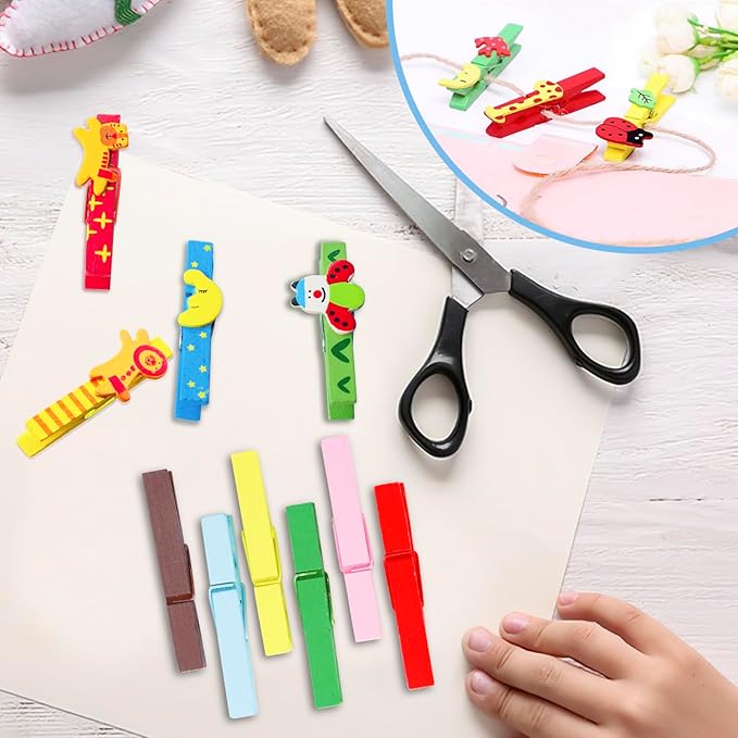 50PCS Colored Wooden Clothespins, 2.9inch 10 Color Clothes Pins for Clip Pictures Photos Decorative, Small Colorful Wood Decoration Closepins Clips,10 Color Each 5Pcs (Colored)