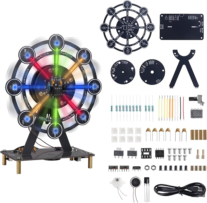 STEM Soldering Practice Kit - DIY Rotating Ferris Wheel Solder Practice Kit with 10 Light Modes, Colorful LED Electronics Soldering Projects for Adult Student Training Desk Decor Present
