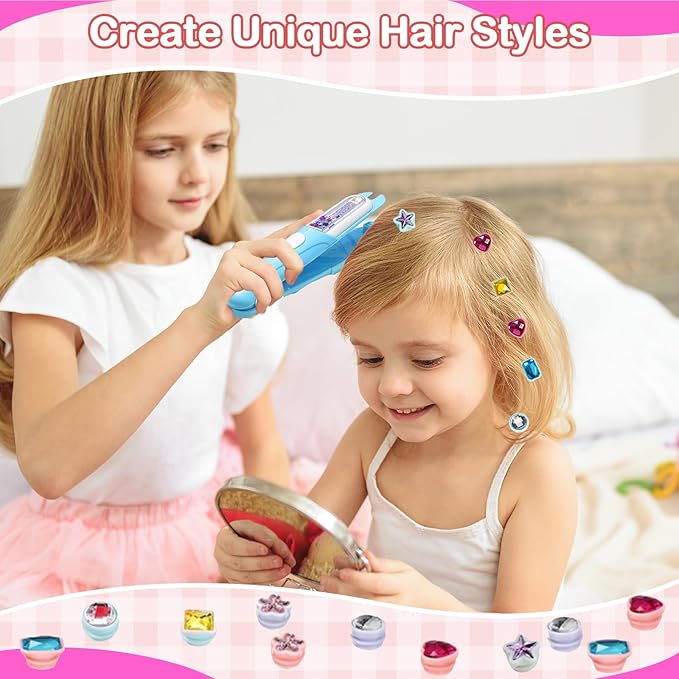 Hair Gem Stamper Kit,Bling Hair Jewels for Girls, Hair Styling Tool with Reusable Shining Diamonds, Christmas Birthday Arts & Crafts Gift for 5-12 Year Old Girl(Blue)