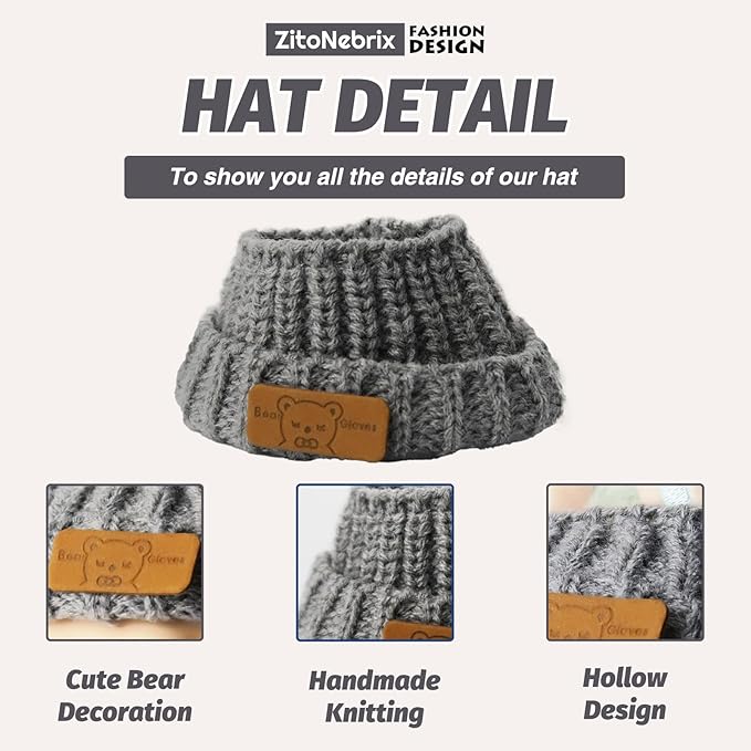 Cloth for Doll, 4-Piece Brown Bear Outfit for 17cm &15cm (NO Doll) – Gray Flipped Hem Hat + Smiley Necklace + Coordinated Clothes & Pants-Handmade
