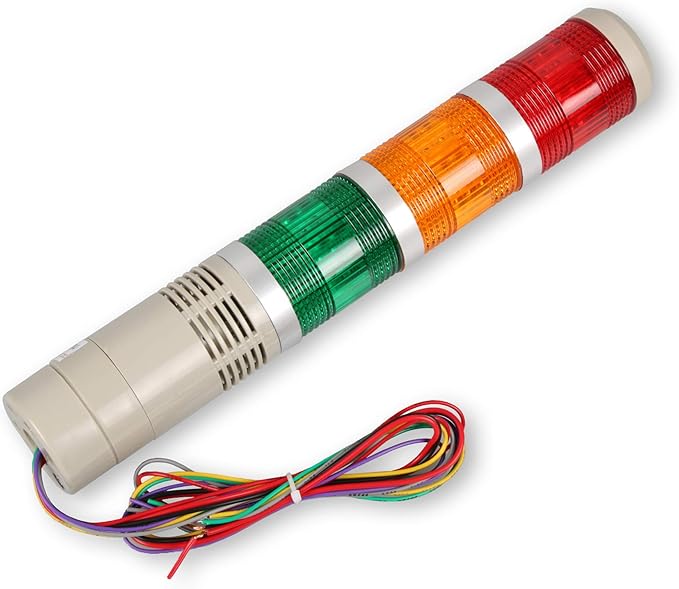 Industrial Signal Tower, Column LED Alarm Tower with Buzzer - 3-Layer Stack LED Warning Light for Safety (DC 12V/Sound/Steady ON)