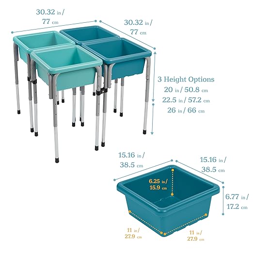 ECR4Kids 4-Station Sand and Water Adjustable Play Table, Sensory Bins, Seafoam/Turquoise