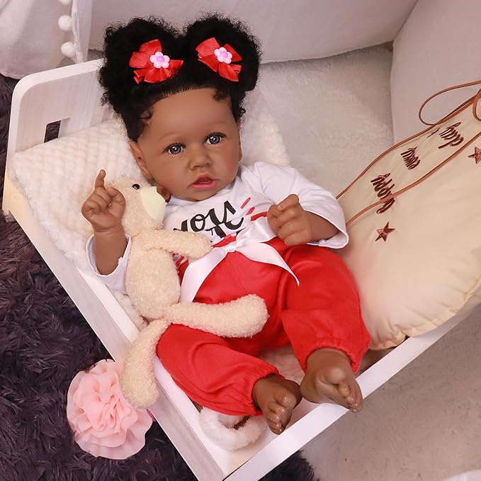 HOOMAI Lifelike Reborn Baby Dolls with Soft Body African American Realistic Girl Doll 22.8 Inch Best Birthday Gift Set