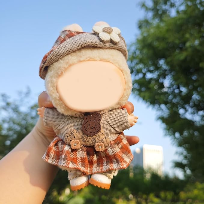 Clothes for 17cm Doll, 2 PCS Cute Brown Hat & Dress Set, Dress up Outfit Exquisite Accessories for Dolls