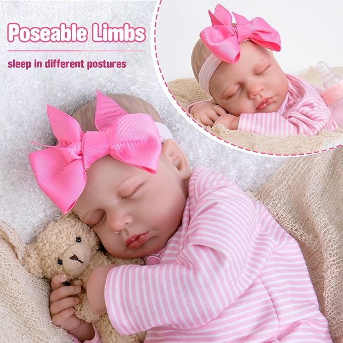 Aori Reborn Baby Dolls Girl - 20 Inch Realistic Newborn Sleeping Weighted Cloth Body Lifelike Baby with Hand-Painted Features & Pink Outfit Set - Cuddle Weighted Doll, Gift for Collectors & Kids 3+