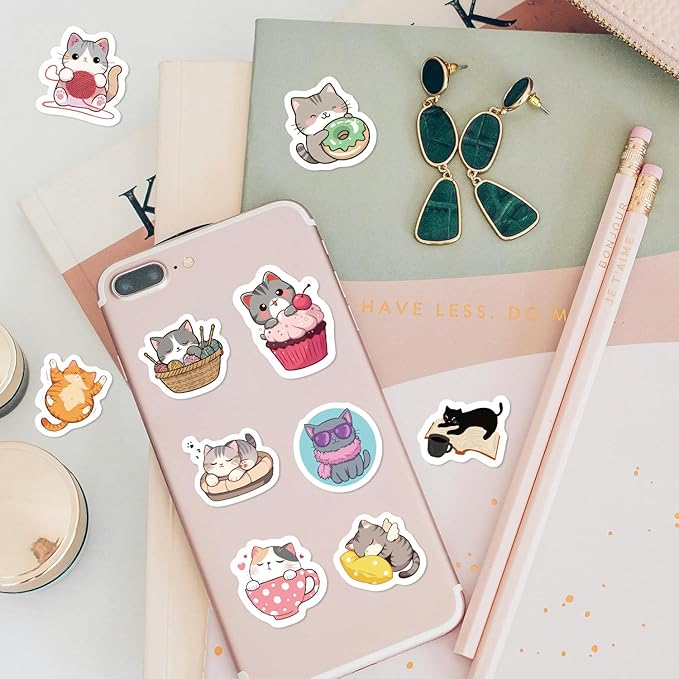 500 PCS Cute Cat Stickers Vinyl Waterproof Stickers for Laptop,Guitar,Motorcycle,Bike,Skateboard,Luggage,Phone,Hydro Flask, Gift for Teens Birthday Party