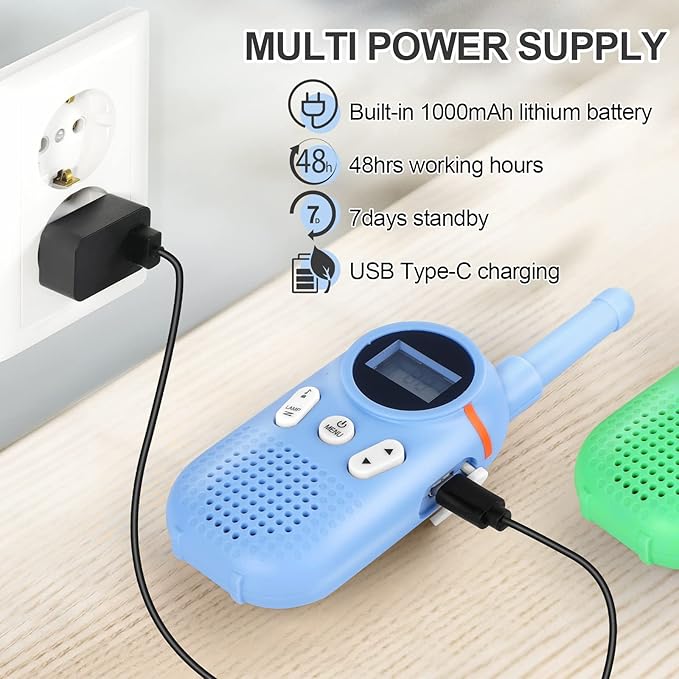 Walkie Talkies for Kids Rechargeable 3 Pack, Providing 48hrs Working Time and Long Range of 3KMs, Best Gift for Kids Aged 3-12 Years (Blue+Green+Purple)