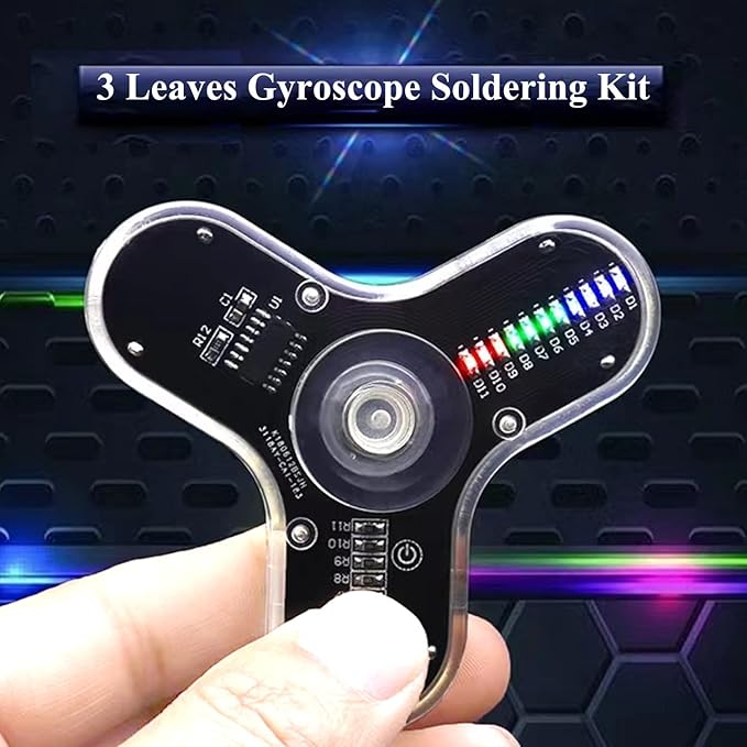 ISolderStore Soldering Practice Kit 3 Leaves LED Rotating Gyroscope DIY Kit Soldering Project Electronics Kit Soldering Practice Kit for Kids and Adults