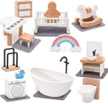 Wooden Dollhouse Furniture Set Elegant Kid’s Room & Bathroom Doll House Accessories, Premium Wood Toys for 3-6 Year Olds, Dollhouse Decor Set for Girls & Boys Birthday Christmas
