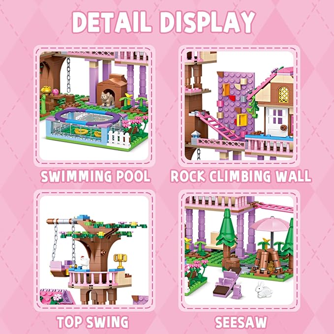 Treehouse Adventure Building Block Set Creative Playhouse Kit with Pool Pets Fun Construction Toy for Kids Teens