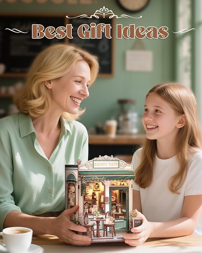 Book Nook Kit, DIY Miniature House Kits for Adult and Teens, Dollhouse Tiny Booknook Garden House Bookshelf, DIY Craft Gifts for Family and Friends（Sunny Cafe)