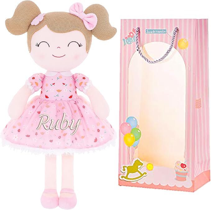 Gloveleya Personalized Doll with Embroidered Name - Floral Pink Custom Plush Doll for Girls Cute Plush Doll Customized Gift - Muñecas de Trapo Personalizadas para Niñas