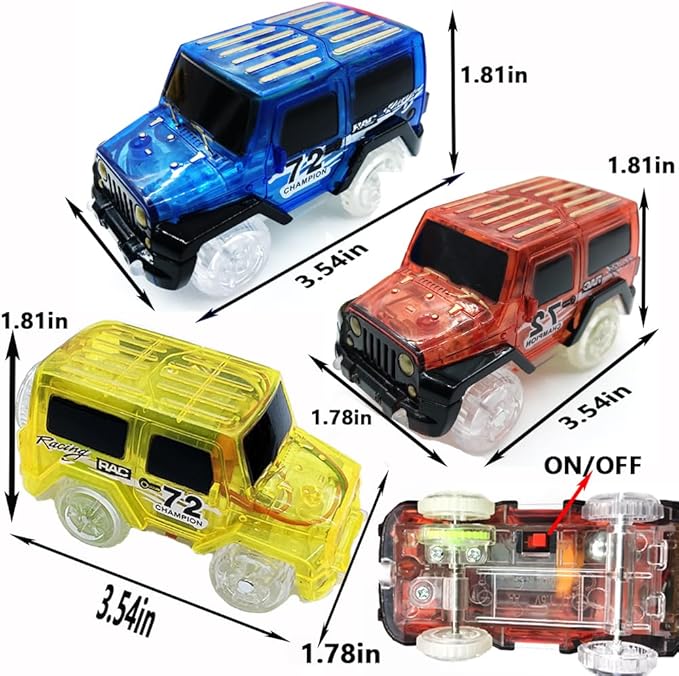 Tracks Cars Replacement with LED Light Glow Car Toys, Glow in The Dark, Race Cars Track Compatible with Car Tracks Toys for Kids for Boy Girl Age 3-12 Years Old(3PCS)