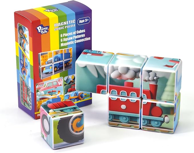 Magnetic Tiles Building Blocks, 1.65 inch Magnetic Cubes Toys, STEM Learning Educational 3D Cars & Vehicles Puzzles Game for Kids Ages 3-5, Classroom Must Haves Toys