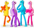 4Pcs Dinosaur Stocking Stuffers Airplane Travel Toys for Toddlers Kid Boys Girls Year Old Age 3+ Sensory Suction Tube ADHD Autism Road Trip Car Activities Essential Pop Fidget Toys Autistic Kid Gift