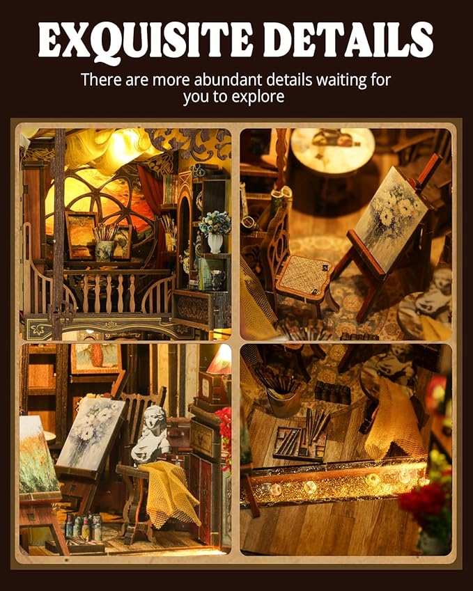 Book Nook Kit - DIY Miniature House Dollhouse 3D Puzzles for Adults and Teens - Gifts for Family and Friends Bookshelf Decor Tiny House Model Build with LED Light (BV02-015)