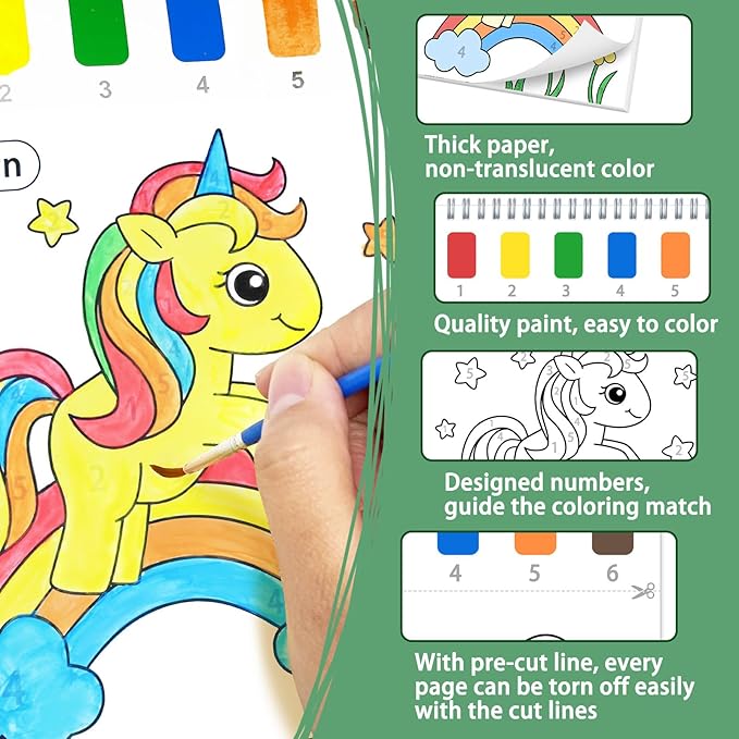Paint with Water Coloring Books for Toddlers, Animal Theme Mess Free Watercolor Painting Papers for Kids Travel Coloring Kit with 2 Brushes Art Craft Birthday Gift