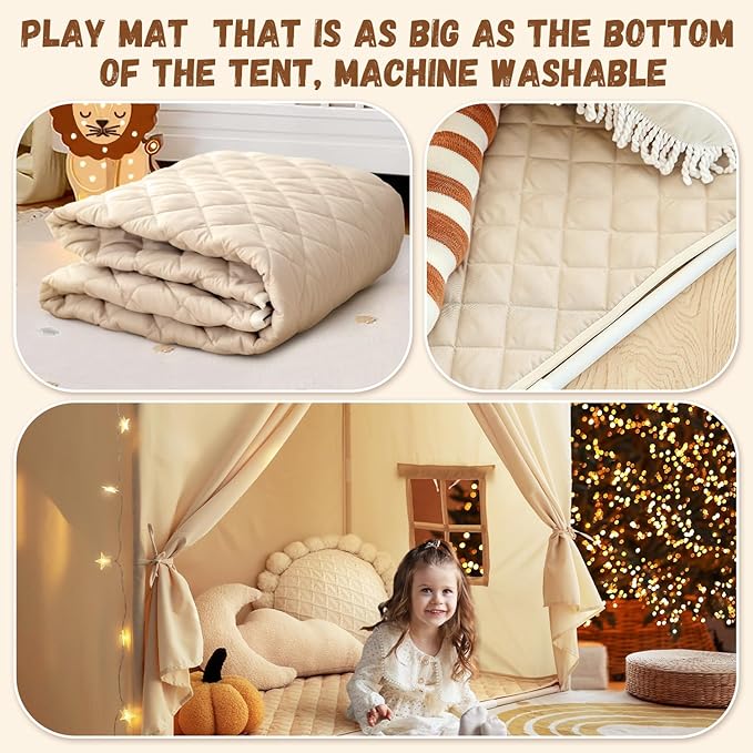 Kids Play Tent with Padded Mat, Large Kids Tent Indoor Play Cottage, Play House Playhouse Castle for Girls Boys
