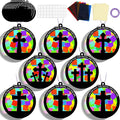 32 Sets Cross Suncatchers Craft Kit DIY Religious Window Stained Glass Effect Christian Paper Craft Home School Classroom Decoration Kid Sunday School Birthday Gift Creative Art Project Activity Game