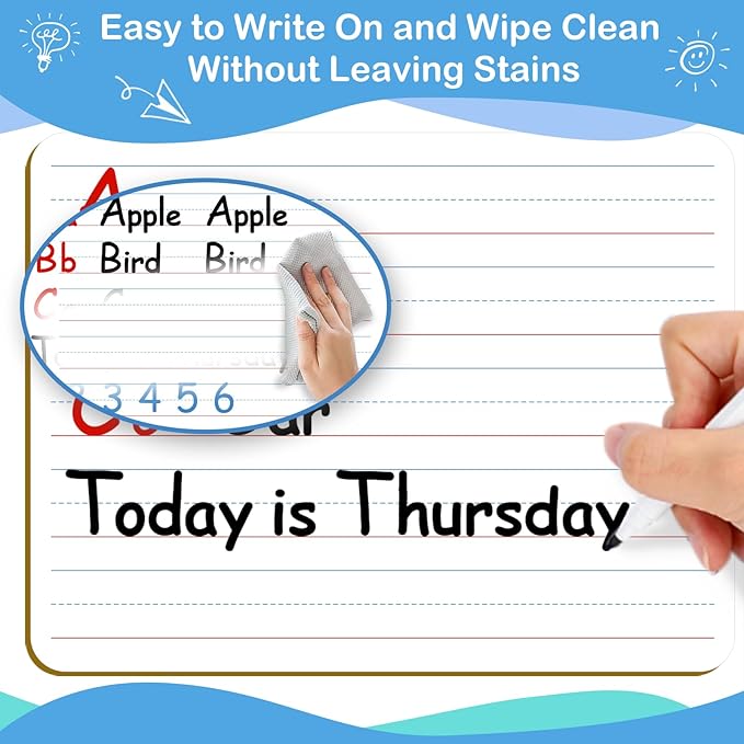 Aizweb Dry Erase Board Small Whiteboard with Lines, 9" x 12" Handwriting Writing Practice for Kid Student Classroom Must Haves Homeschool Teacher Supplies Essential Learning Activities