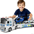 Kids Toys for Ages 3 4 5 6 7 8 Years Old Boys, 25" Large Police Semi Truck with Helicopter & Race Car, Friction Powered Vehicle with Lights & Sounds,Birthday Gift for Boys Girls