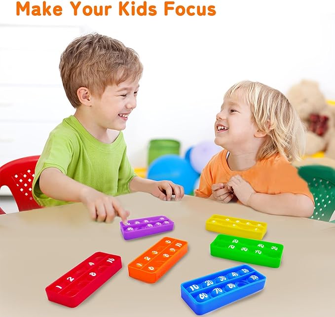 10 100 Frame Pop Board, Fidgets for Classroom, Quiet Sensory Toys Bubble Poppers, Pop for Counting Math, Focus Tools for Kids, Montessori Educational Toy Gift for Kindergarten (Set of 6)