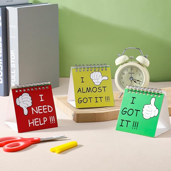 Harloon 12 Pcs I Need Help Mini Flip Chart Signs Self Assessment Cards Behavior Management Classroom Tools for Kids Teachers Classroom School Behavior Educational and Learning Activities Supplies
