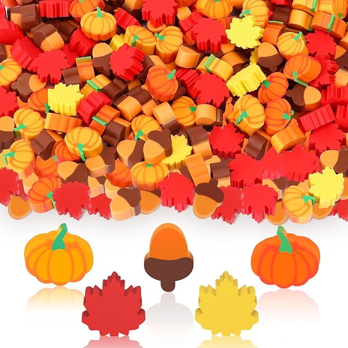 JUNEBRUSHS Fall Mini Cute Thanksgiving Mini Eraser Bulk Set of 150 Pcs, Maple Leaf Novelty Pencil Eraser Pack for Kids, Homework Rewards, Party Favors