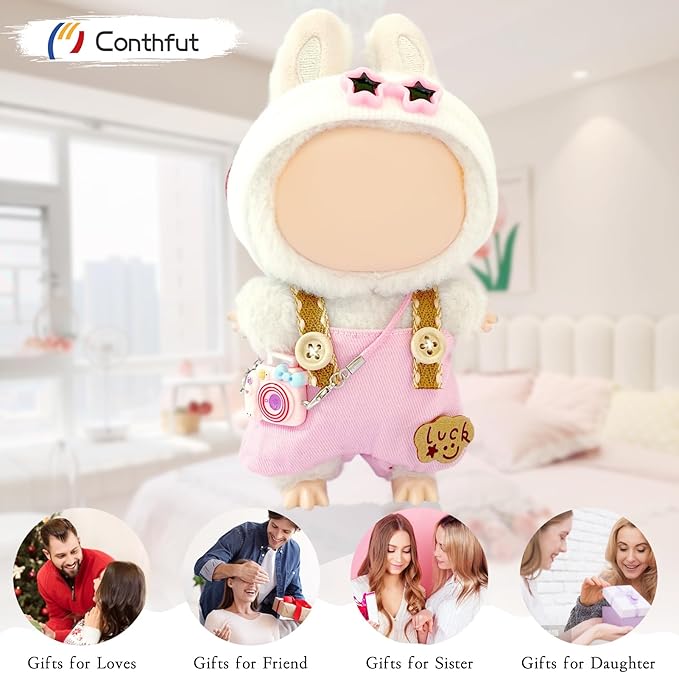 Doll Clothes,17cm/15cm Dolls Outfit Set,Accessories for Dolls,Stylish Clothes Set for Dress Up (No Doll) (Pink Overalls Suit 02)