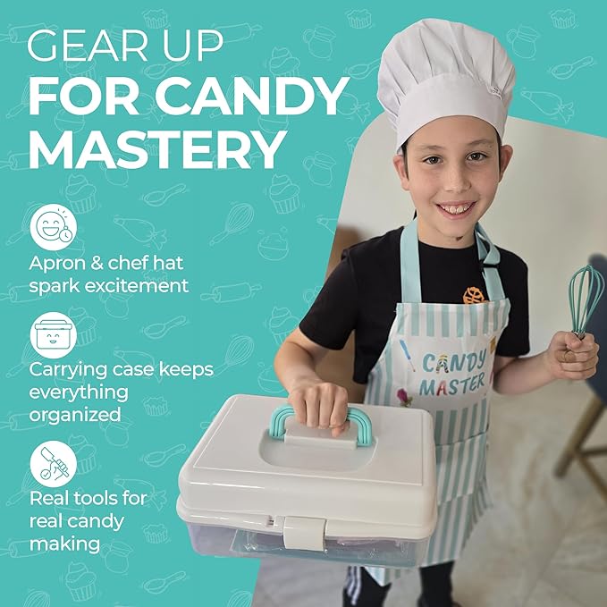 Tovla Jr. Kids Ultimate Candy Making Set – Real Tools, Recipe Cards & Carrying Case – Make Gummies, Lollipops, Chocolates, and More – Ages 6-12