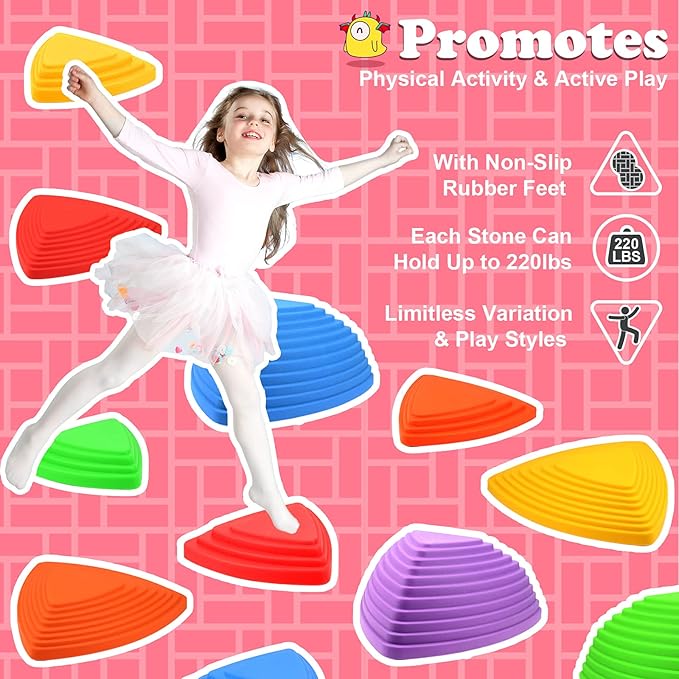 Gentle Monster Stepping Stones for Kids, Set of 6/8/11 PCS for Balance with Non-Slip Bottom - Exercise Coordination and Stability（11 PCS Classic）