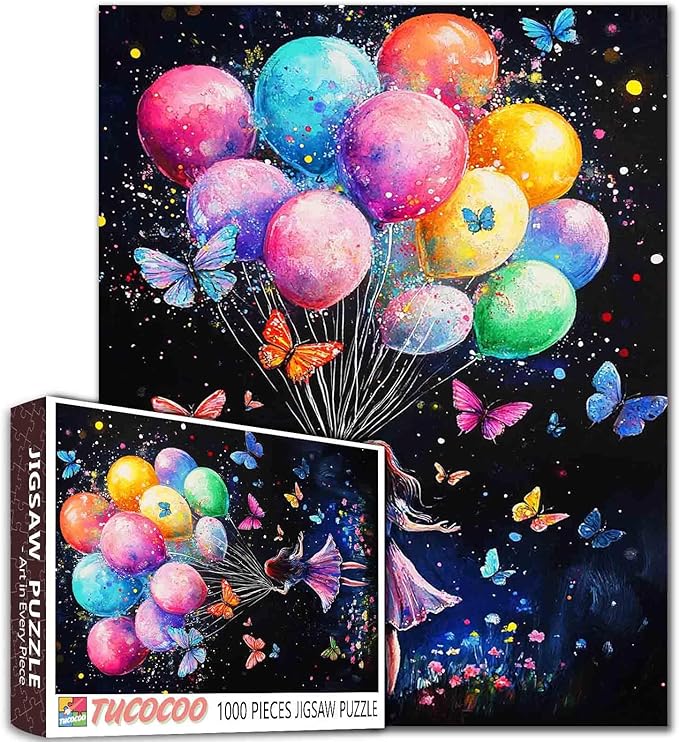 Tucocoo Little Girl Colorful Balloon Jigsaw Puzzle 1000 Piece, Butterfly Banksy Art Puzzles for Adults DIY Crafts Puzzle for Home Decor Gifts, 1000 Pieces Puzzles Family Challenging for Game Nights