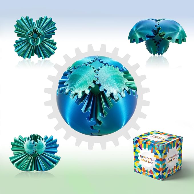 Gear Ball-3D Printed Gear Sphere,3D Printed Spin Ball Cube Fidget Toy,The Steampunk Whirling Wonder Fidget Ball Toy (6 Colors)