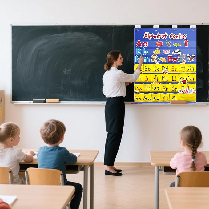 ZKOO Alphabet Learning Pocket Chart, Alphabet Wall Chart 104 Animal Flash Cards and 26 Lowercase and Uppercase Letter Cards, Student Daily Learning The Letter, Great for Classroom Homeschool