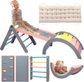 Pikler Triangle Set with Cushion, 7 in 1 Toddler Climbing Toys Indoor, Montessori Foldable Climbing Set, Wooden Climbing Toys for Toddlers 1-3 Inside with Ramp, Arch and Ladder (Rainbow with Blue)
