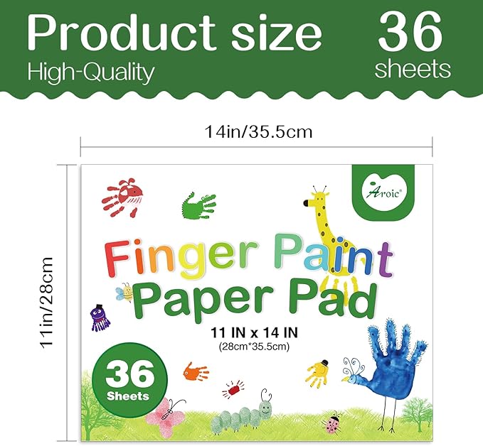 AROIC 36 Sheets Finger Paint Paper 11 x 14 inches, Paint Pad for Kid, Fingerpaint Paper For Toddlers And Kids, Toddlers Art Supplies, Art Painting Pad Set for Finger Painting, Drawing