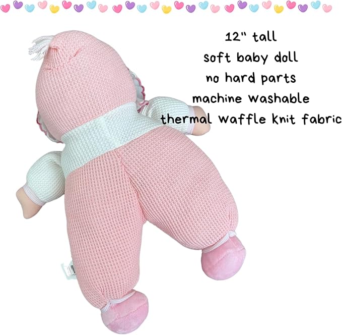 Genius Baby Toys Cuddly Squishy Soft Doll - Pink Thermal Baby First Dolls for Infants - My First Dolly, Classic Vintage Design - Perfect as a Lovey