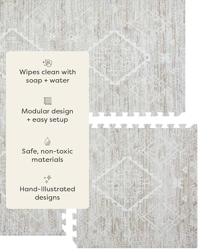 House of Noa Baby Play Mat – 4x8 Driftwood Ula – Set of 8 Tiles – Cushioned EVA Foam Play Mat for Floor, Soft Interlocking Baby Crawling Mats for Hard Floors