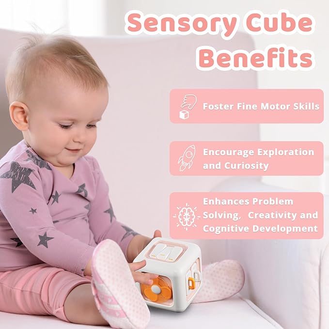 Busy Cube Toys for 1 Year Old Girl Gifts, Montessori for Baby Girl, Travel Sensory Toys for Toddlers 1-3, Learning Fine Motor Skills| 1st Birthday Girl Gifts 12 Months Stocking Stuffers