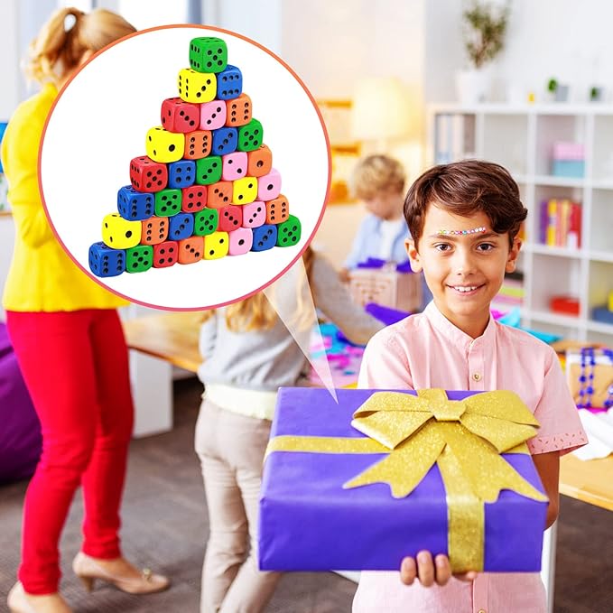 36 Pieces Foam Dice Colorful Cubes Block of Dice with Number Dots for Boy Girl Over 3+, Building, Educational Toys, Math Teaching, Pastime, Party Favors and Classroom Supplies