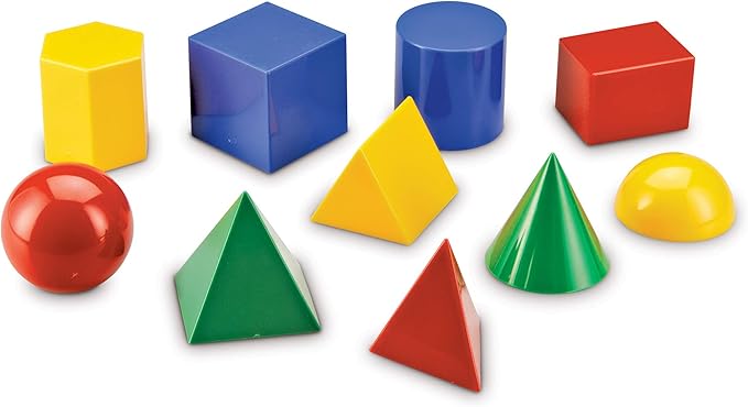 Learning Resources Large Geometric Shapes - 10 Pieces, Ages 5+ Learning Shapes, Geometric Solids, Kids Math Toys, Geometry for Kids