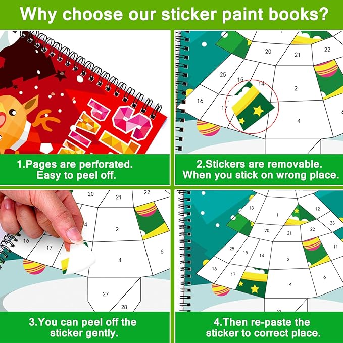 TBEEJ 2PCS Christmas’s Day Crafts for Kids Ages 4-8 Sticker Paint Books Gift Party Create 20 Pictures（Sticker Sheets are Separate）