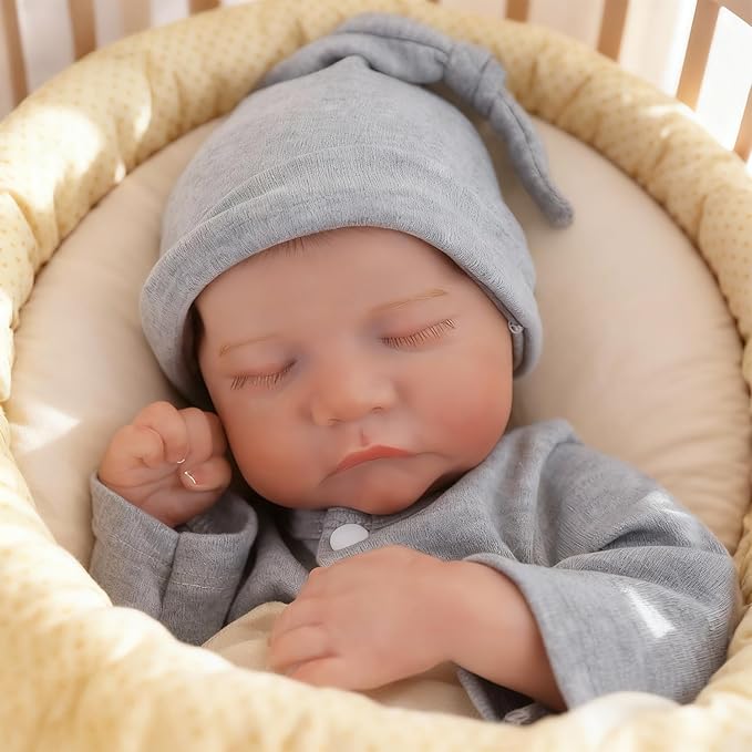 WOOROY Realistic Reborn Baby Dolls - 18 Inch Full Vinyl Body Lifelike Reborn Boy Doll Poseable Real Life Newborn Sleeping Silicone Baby Dolls Gift Toys with Accessories for Kids Age 3+