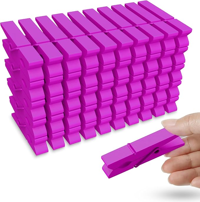 50PCS Colored Wooden Clothespins, 2.9inch Hot Pink Clothes Pins for Clip Pictures Photos Decorative, Small Colorful Wood Decoration Closepins Clips