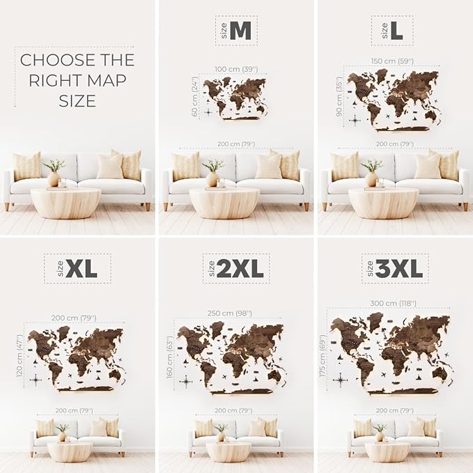Enjoy The Wood 3D Wood World Map LED 3.0 Wall Art Modern Home Decor Gifts LED Lighting Wall Decor Housewarming Gift (Dark Walnut)