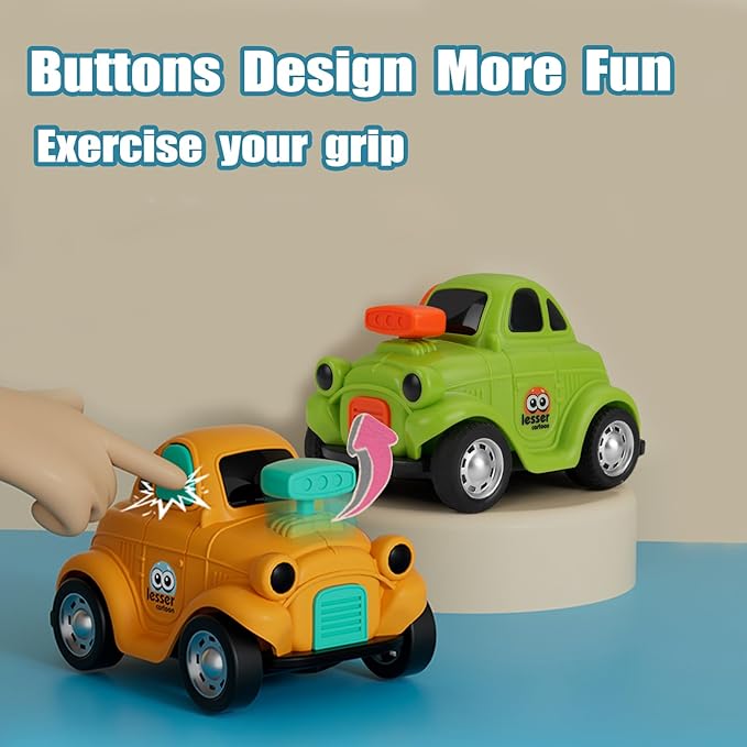 Inertial Push and Go Cartoon Car Toys for Toddlers 1-3, Friction Powered Race Vehicles for 6-9-12-18 Month, 1st Birthday Gift for 1-2 Year Old Boy Girl,Party Favor for Kids