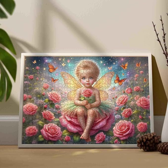 Tucocoo Rose Fairy 1000 Piece Jigsaw Puzzle for Adults, Elf Girl Sitting on Flower with Butterflies – Fantasy Puzzle for Relaxation and Stress Relief, Whimsical Magical Scene Puzzles Gift Wall Art