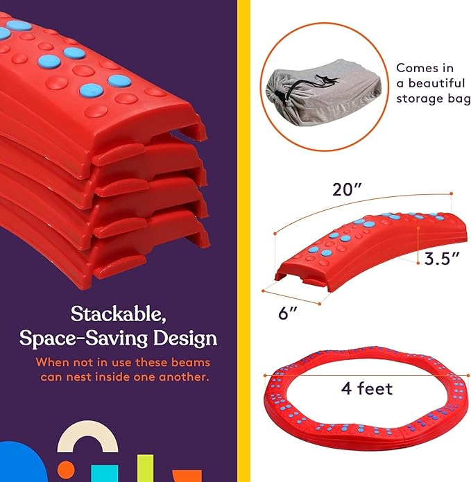 Special Supplies Wavy Circle Balance Beams Stepping Stones for Kids, 8 Pc. Set, Non-Slip Textured Surface and Slip Resistant Floor Rubber Edges, Promote Agility, Strength, Active Play